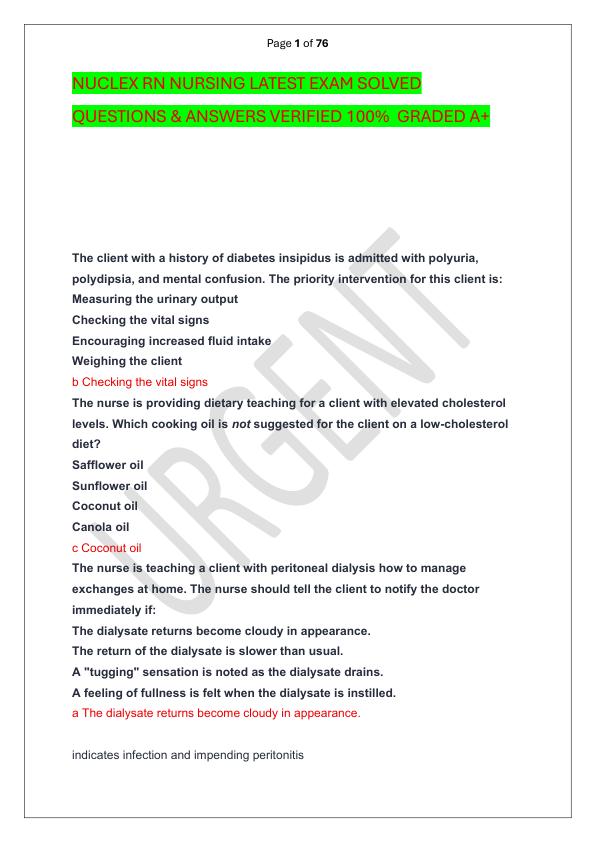 mobile-preview-NUCLEX RN NURSING LATEST EXAM SOLVED  QUESTIONS & ANSWERS VERIFIED 100%  GRADED A+