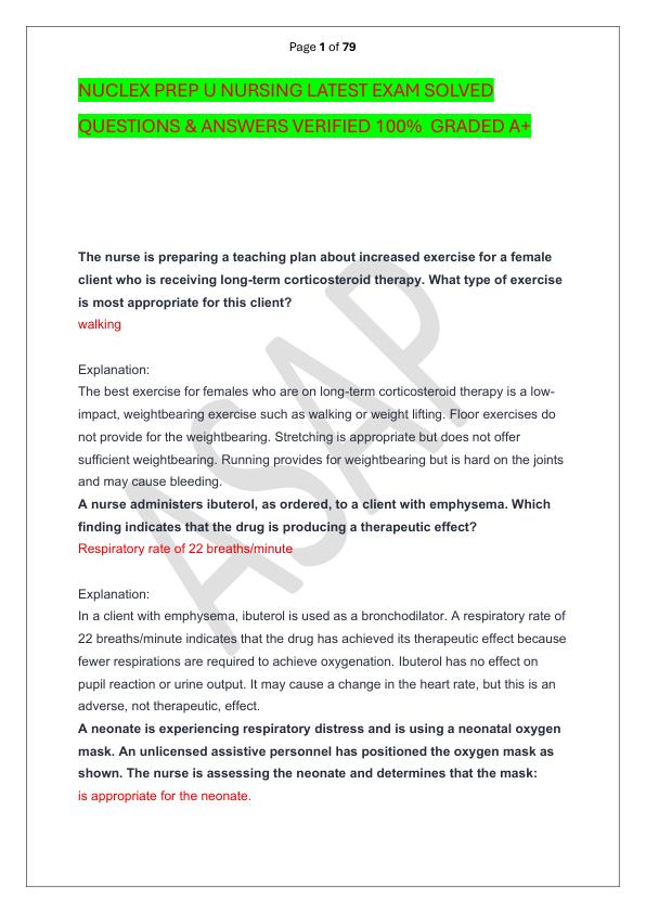 mobile-preview-NUCLEX PREP U NURSING LATEST EXAM SOLVED  QUESTIONS & ANSWERS VERIFIED 100%  GRADED A+