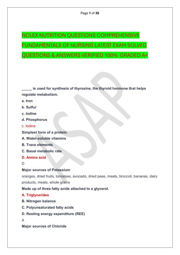 mobile-preview-NCLEX NUTRITION QUESTIONS COMPREHENSIVE FUNDAMENTALS OF NURSING LATEST EXAM SOLVED  QUESTIONS & ANSWERS VERIFIED 100%  GRADED A+