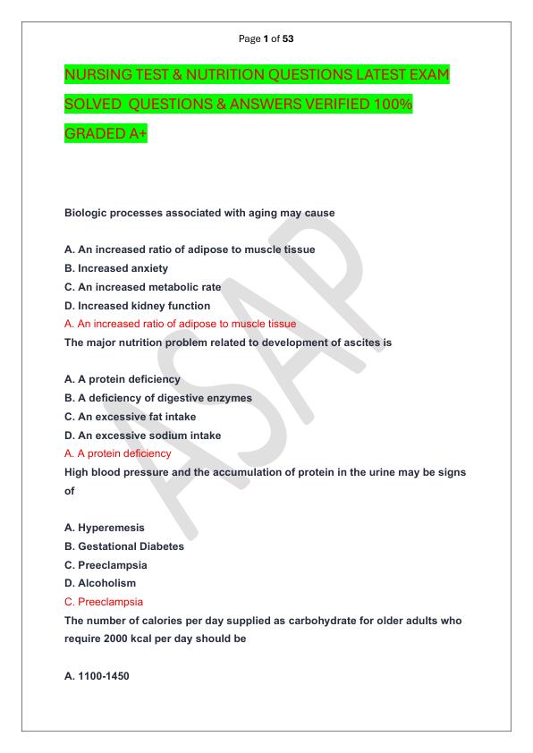 mobile-preview-NURSING TEST & NUTRITION QUESTIONS LATEST EXAM SOLVED  QUESTIONS & ANSWERS VERIFIED 100%  GRADED A+