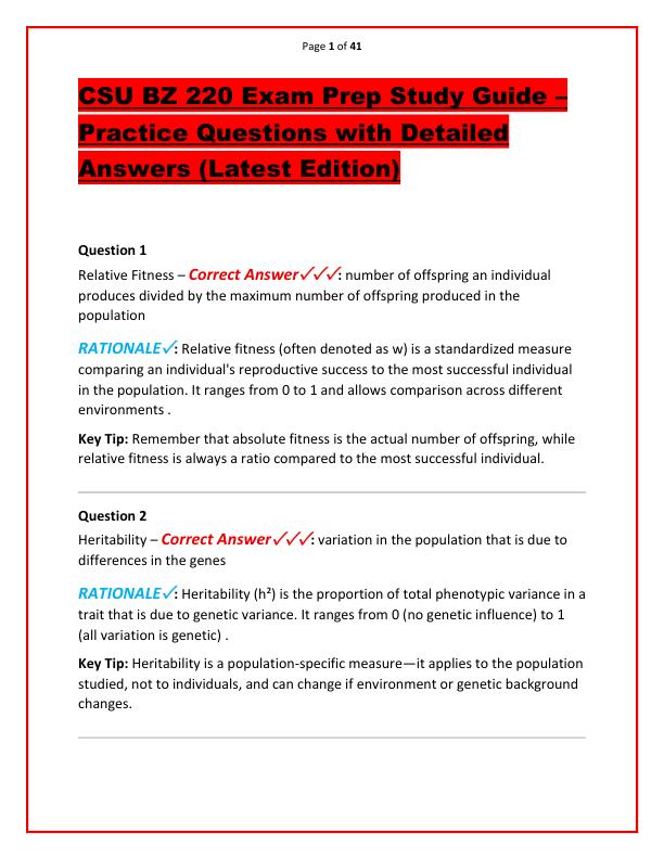 CSU BZ 220 Exam Prep Study Guide