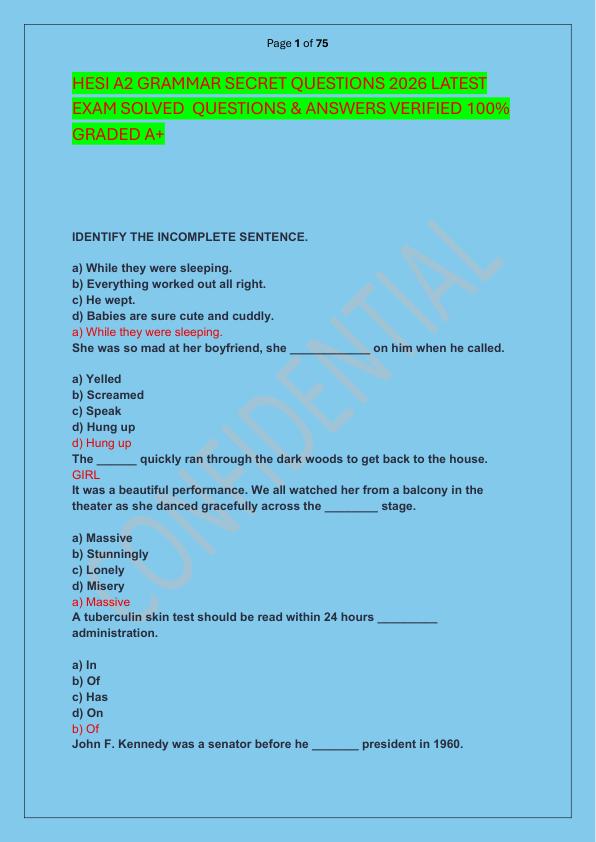 mobile-preview-HESI A2 GRAMMAR SECRET QUESTIONS 2026 LATEST EXAM SOLVED  QUESTIONS & ANSWERS VERIFIED 100%  GRADED A+