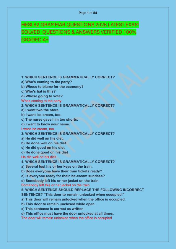 mobile-preview-HESI A2 GRAMMAR QUESTIONS 2026 LATEST EXAM SOLVED  QUESTIONS & ANSWERS VERIFIED 100%  GRADED A+