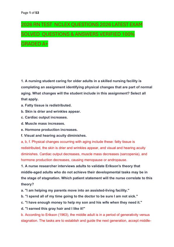 mobile-preview-2026 RN TEST  NCLEX QUESTIONS 2026 LATEST EXAM SOLVED  QUESTIONS & ANSWERS VERIFIED 100%  GRADED A+