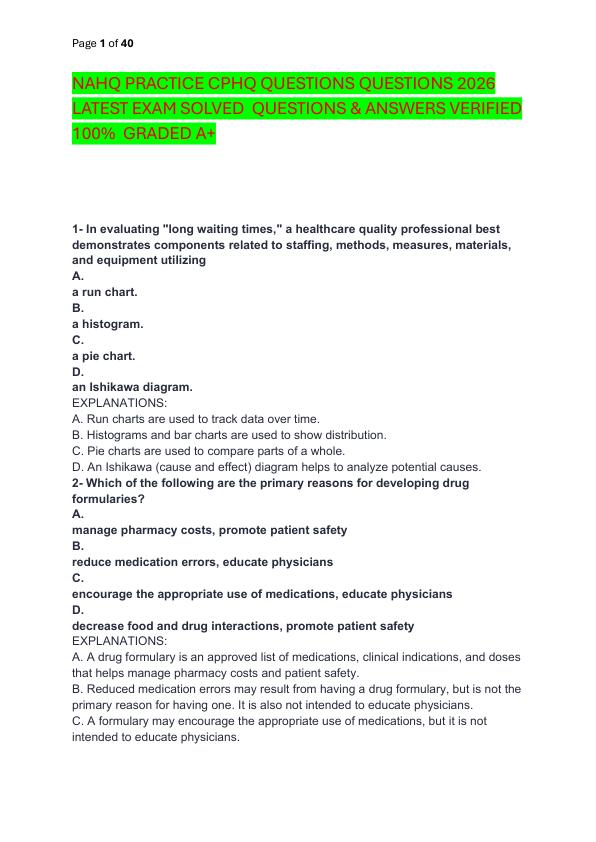 NAHQ PRACTICE CPHQ QUESTIONS QUESTIONS 2026 LATEST EXAM SOLVED  QUESTIONS & ANSWERS VERIFIED 100%  GRADED A+