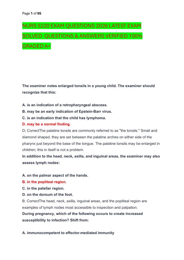 NURS 5220 EXAM QUESTIONS 2026 LATEST EXAM SOLVED  QUESTIONS & ANSWERS VERIFIED 100%  GRADED A+
