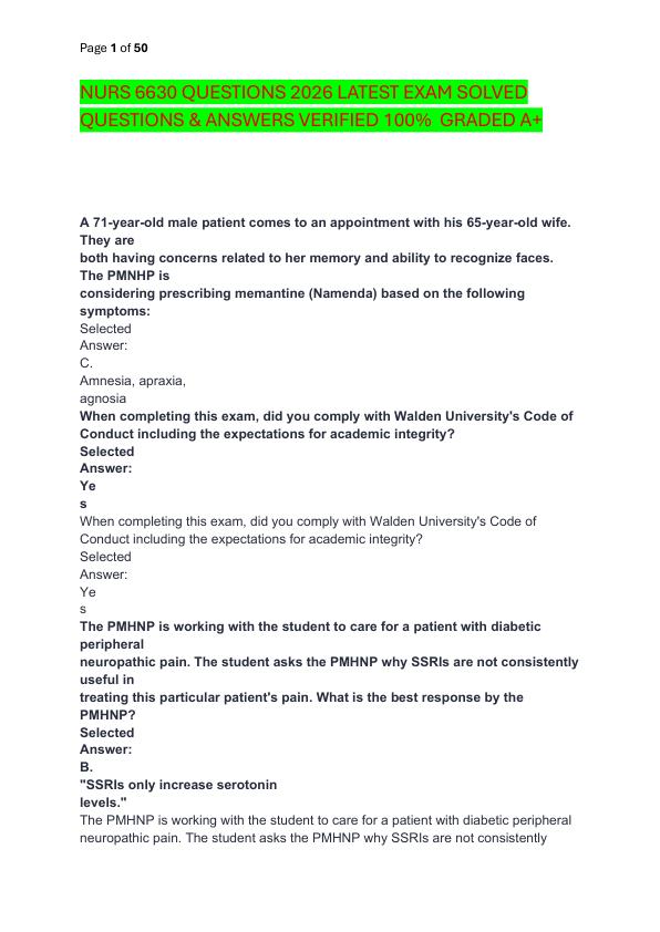 NURS 6630 QUESTIONS 2026 LATEST EXAM SOLVED  QUESTIONS & ANSWERS VERIFIED 100%  GRADED A+
