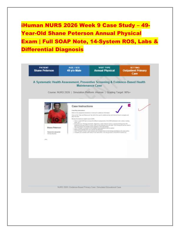 iHuman NURS 2026 Week 9 Case Study
