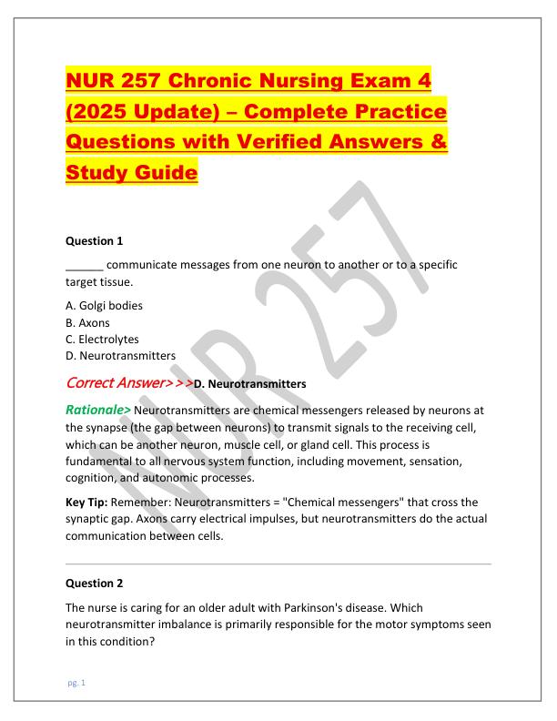 NUR 257 Chronic Nursing Exam 4