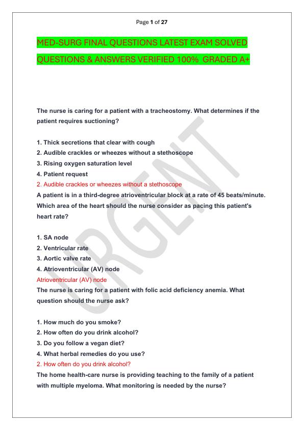 mobile-preview-MED-SURG FINAL QUESTIONS LATEST EXAM SOLVED  QUESTIONS & ANSWERS VERIFIED 100%  GRADED A+