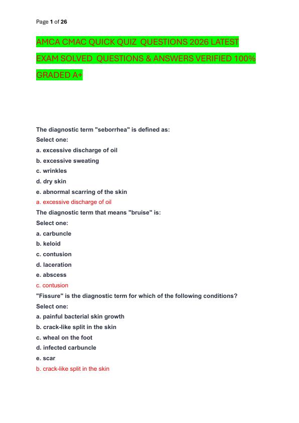 AMCA CMAC QUICK QUIZ  QUESTIONS 2026 LATEST EXAM SOLVED  QUESTIONS & ANSWERS VERIFIED 100%  GRADED A+