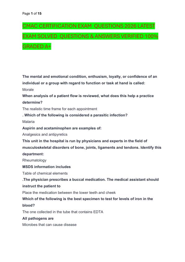 CMAC CERTIFICATION EXAM  QUESTIONS 2026 LATEST EXAM SOLVED  QUESTIONS & ANSWERS VERIFIED 100%  GRADED A+