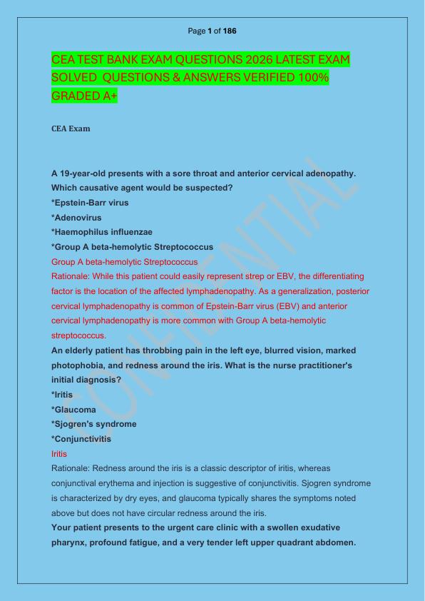 CEA TEST BANK EXAM QUESTIONS 2026 LATEST EXAM SOLVED  QUESTIONS & ANSWERS VERIFIED 100%  GRADED A+