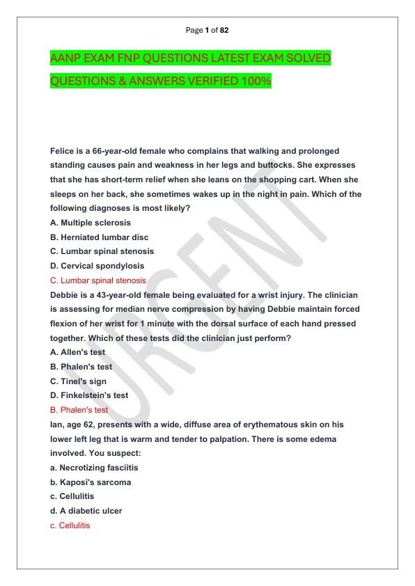 AANP EXAM FNP QUESTIONS LATEST EXAM SOLVED  QUESTIONS & ANSWERS VERIFIED 100%  