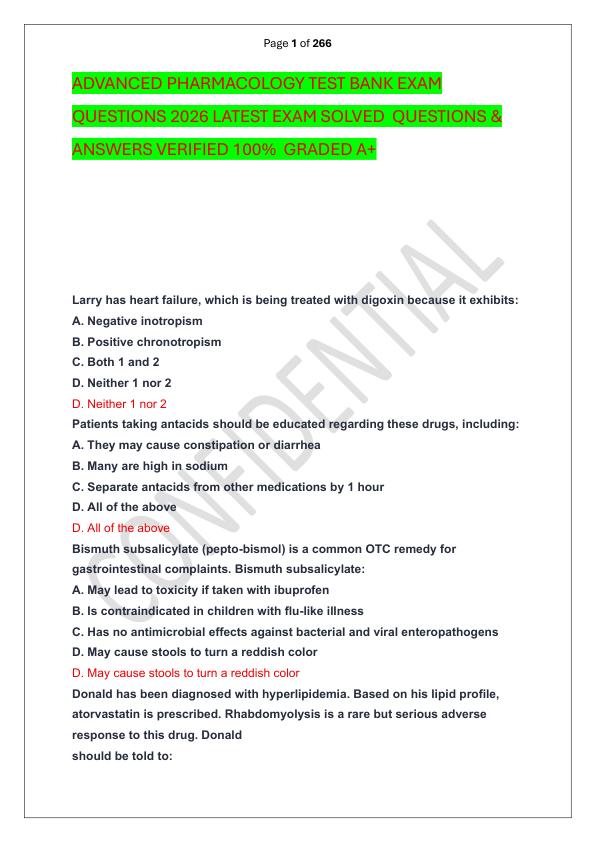 ADVANCED PHARMACOLOGY TEST BANK EXAM QUESTIONS 2026 LATEST EXAM SOLVED  QUESTIONS & ANSWERS VERIFIED 100%  GRADED A+
