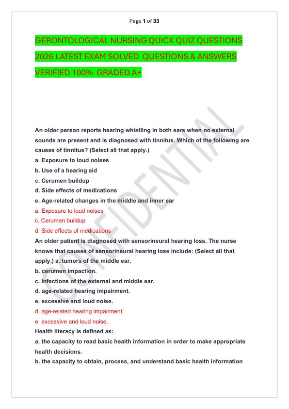 mobile-preview-GERONTOLOGICAL NURSING QUICK QUIZ QUESTIONS 2026 LATEST EXAM SOLVED  QUESTIONS & ANSWERS VERIFIED 100%  GRADED A+