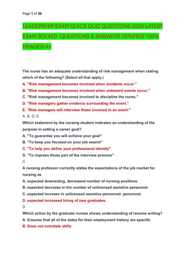 mobile-preview-LEADERSHIP EXAM QUICK QUIZ QUESTIONS 2026 LATEST EXAM SOLVED  QUESTIONS & ANSWERS VERIFIED 100%  GRADED A+