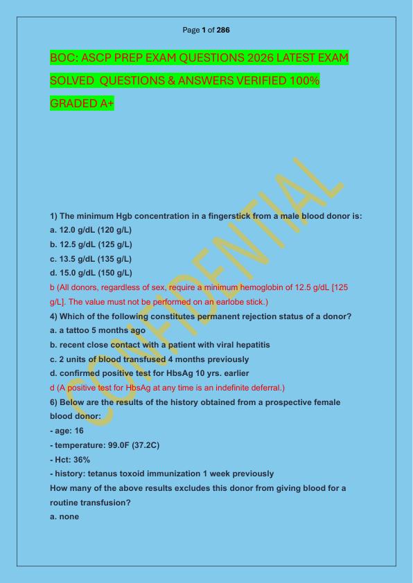 BOC ASCP PREP EXAM QUESTIONS 2026 LATEST EXAM SOLVED  QUESTIONS & ANSWERS VERIFIED 100%  GRADED A+