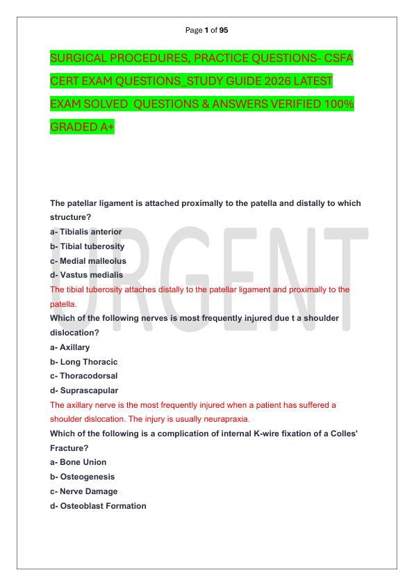 mobile-preview-SURGICAL PROCEDURES, PRACTICE QUESTIONS- CSFA CERT EXAM QUESTIONS_STUDY GUIDE 2026 LATEST EXAM SOLVED  QUESTIONS & ANSWERS VERIFIED 100%  GRADED A+