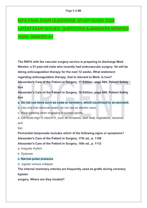 NIFA FINAL EXAM QUESTIONS_STUDY GUIDE 2026 LATEST EXAM SOLVED  QUESTIONS & ANSWERS VERIFIED 100%  GRADED A+