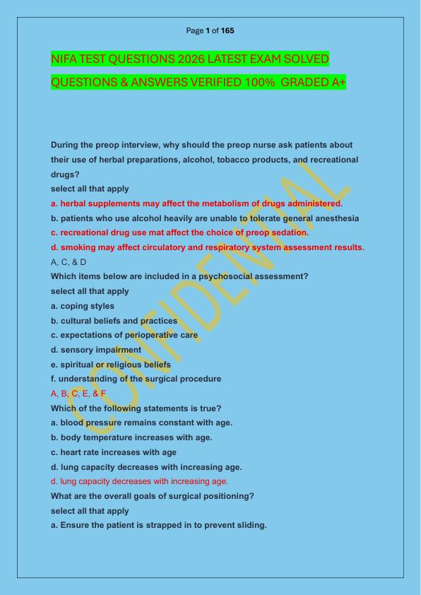 NIFA TEST QUESTIONS 2026 LATEST EXAM SOLVED  QUESTIONS & ANSWERS VERIFIED 100%  GRADED A+