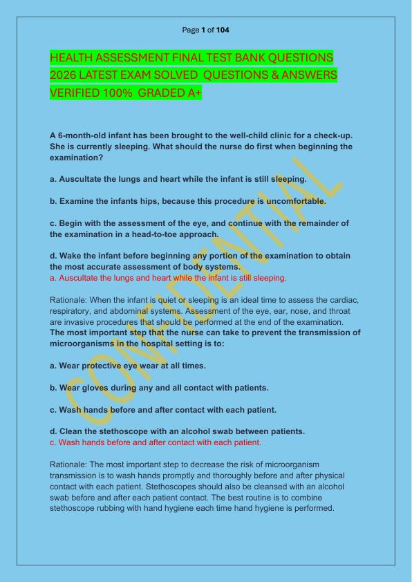 HEALTH ASSESSMENT FINAL TEST BANK QUESTIONS 2026 LATEST EXAM SOLVED  QUESTIONS & ANSWERS VERIFIED 100%  GRADED A+