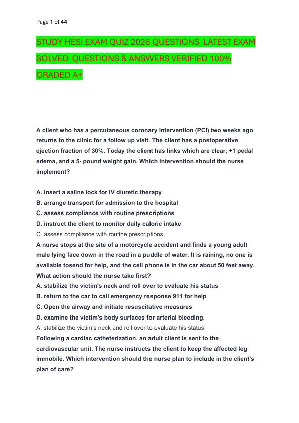 STUDY HESI EXAM QUIZ 2026 QUESTIONS  LATEST EXAM SOLVED  QUESTIONS & ANSWERS VERIFIED 100%  GRADED A+
