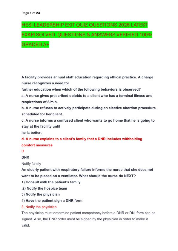 mobile-preview-HESI LEADERSHIP EXIT QUIZ QUESTIONS 2026 LATEST EXAM SOLVED  QUESTIONS & ANSWERS VERIFIED 100%  GRADED A+