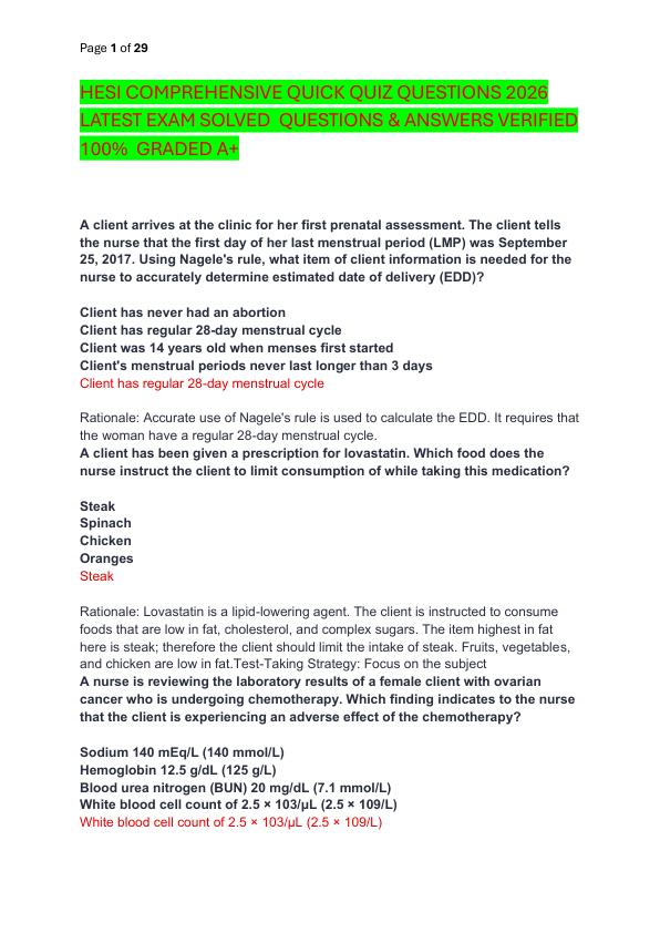 mobile-preview-HESI COMPREHENSIVE QUICK QUIZ QUESTIONS 2026 LATEST EXAM SOLVED  QUESTIONS & ANSWERS VERIFIED 100%  GRADED A+