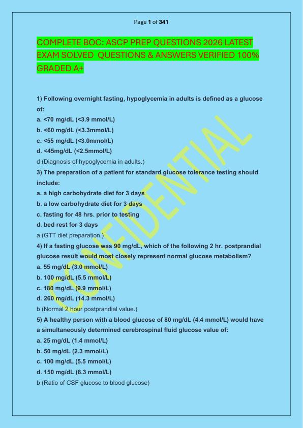COMPLETE BOC ASCP PREP QUESTIONS 2026 LATEST EXAM SOLVED  QUESTIONS & ANSWERS VERIFIED 100%  GRADED A+