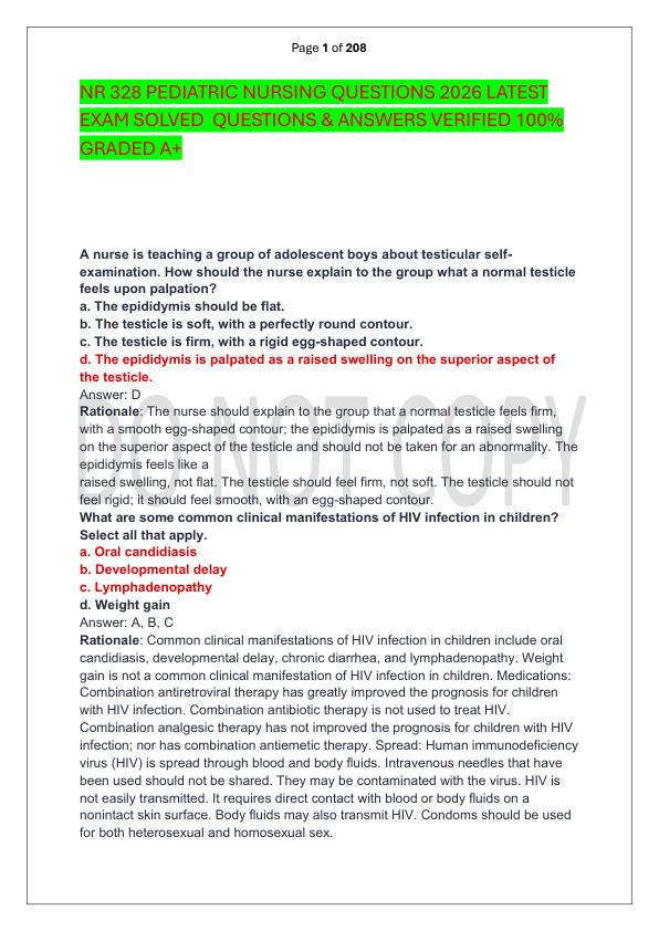 mobile-preview-NR 328 PEDIATRIC NURSING QUESTIONS 2026 LATEST EXAM SOLVED  QUESTIONS & ANSWERS VERIFIED 100%  GRADED A+