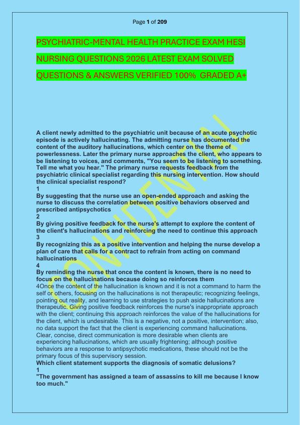 mobile-preview-PSYCHIATRIC-MENTAL HEALTH PRACTICE EXAM HESI NURSING QUESTIONS 2026 LATEST EXAM SOLVED  QUESTIONS & ANSWERS VERIFIED 100%  GRADED A+
