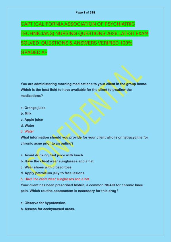 mobile-preview-CAPT (CALIFORNIA ASSOCIATION OF PSYCHIATRIC TECHNICIANS) NURSING QUESTIONS 2026 LATEST EXAM SOLVED  QUESTIONS & ANSWERS VERIFIED 100%  GRADED A+