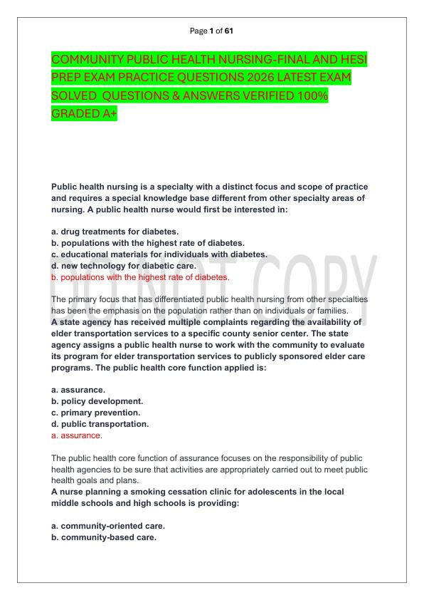 mobile-preview-COMMUNITY PUBLIC HEALTH NURSING-FINAL AND HESI PREP EXAM PRACTICE QUESTIONS 2026 LATEST EXAM SOLVED  QUESTIONS & ANSWERS VERIFIED 100%  GRADED A+
