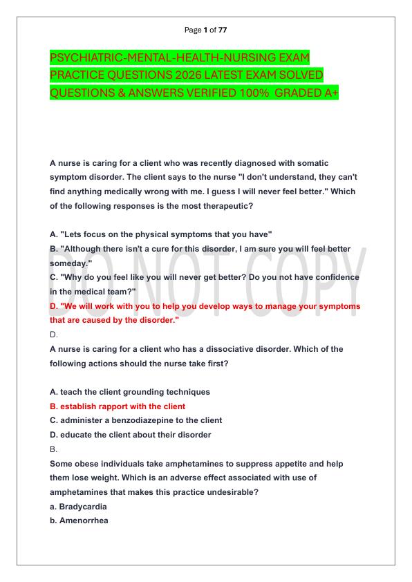 mobile-preview-PSYCHIATRIC-MENTAL-HEALTH-NURSING EXAM PRACTICE QUESTIONS 2026 LATEST EXAM SOLVED  QUESTIONS & ANSWERS VERIFIED 100%  GRADED A+