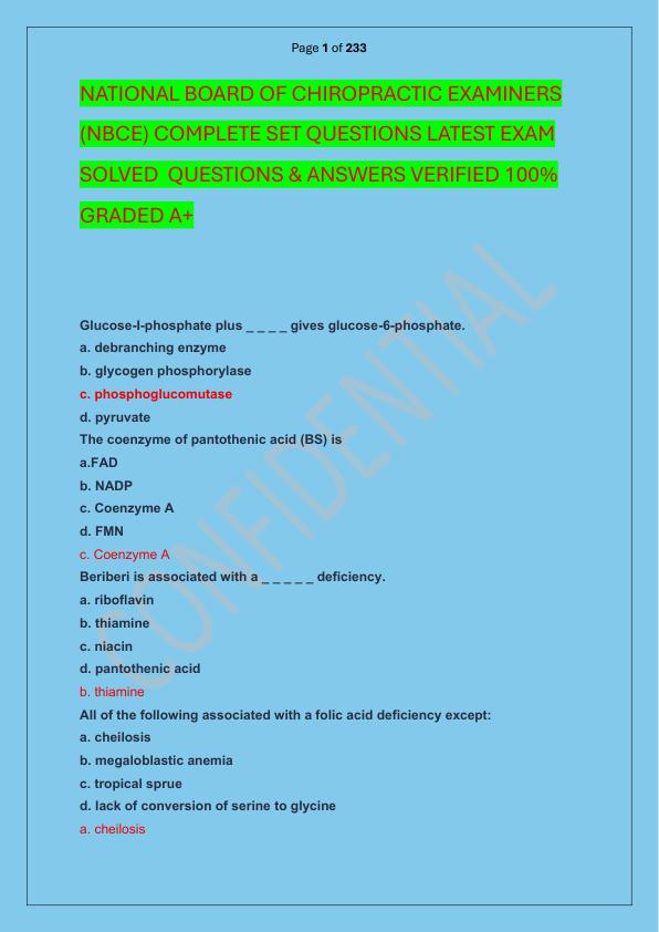 NATIONAL BOARD OF CHIROPRACTIC EXAMINERS (NBCE) COMPLETE SET QUESTIONS LATEST EXAM SOLVED  QUESTIONS & ANSWERS VERIFIED 100%  GRADED A+ 