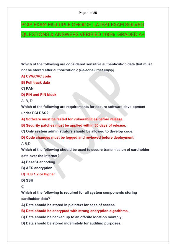 PCIP EXAM MULTIPLE CHOICE  LATEST EXAM SOLVED  QUESTIONS & ANSWERS VERIFIED 100%  GRADED A+