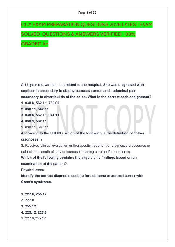 CCA EXAM PREPARATION QUESTIONS 2026 LATEST EXAM SOLVED  QUESTIONS & ANSWERS VERIFIED 100%  GRADED A+