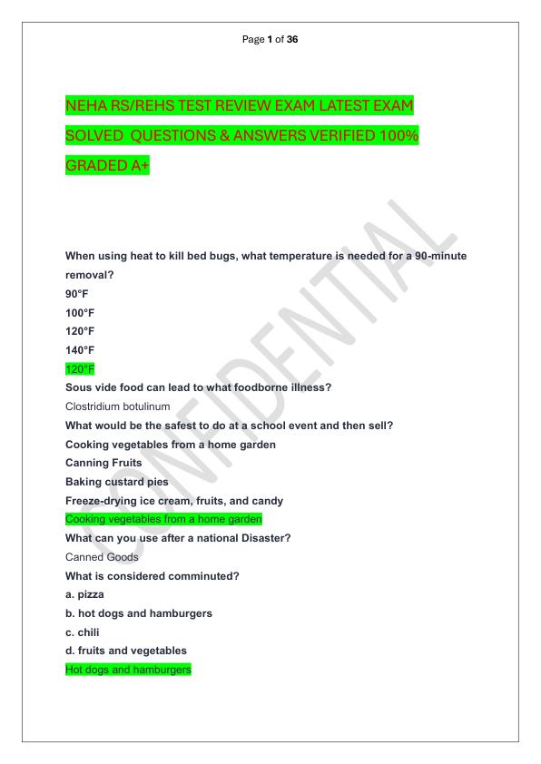 NEHA RS REHS TEST REVIEW EXAM LATEST EXAM SOLVED  QUESTIONS & ANSWERS VERIFIED 100%  GRADED A+