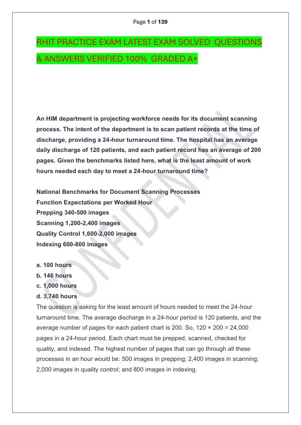 RHIT PRACTICE EXAM LATEST EXAM SOLVED  QUESTIONS & ANSWERS VERIFIED 100%  GRADED A+