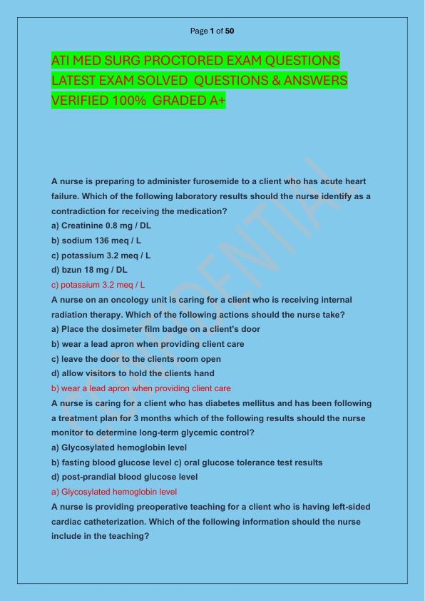 mobile-preview-ATI MED SURG PROCTORED EXAM QUESTIONS LATEST EXAM SOLVED  QUESTIONS & ANSWERS VERIFIED 100%  GRADED A+ 