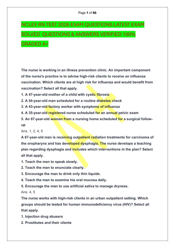 mobile-preview-NCLEX RN TEST 2026 EXAM QUESTIONS LATEST EXAM SOLVED  QUESTIONS & ANSWERS VERIFIED 100%  GRADED A+