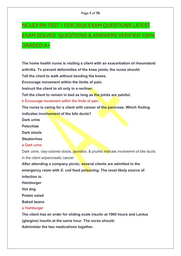mobile-preview-NCLEX RN TEST 1 FOR 2026 EXAM QUESTIONS LATEST EXAM SOLVED  QUESTIONS & ANSWERS VERIFIED 100%  GRADED A+