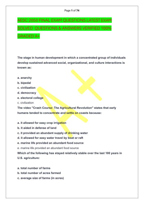 AESC 2050 FINAL EXAM QUESTIONS LATEST EXAM SOLVED  QUESTIONS & ANSWERS VERIFIED 100%  GRADED A+