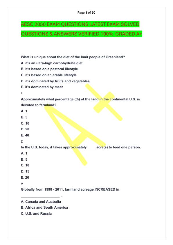 AESC 2050 EXAM QUESTIONS LATEST EXAM SOLVED  QUESTIONS & ANSWERS VERIFIED 100%  GRADED A+