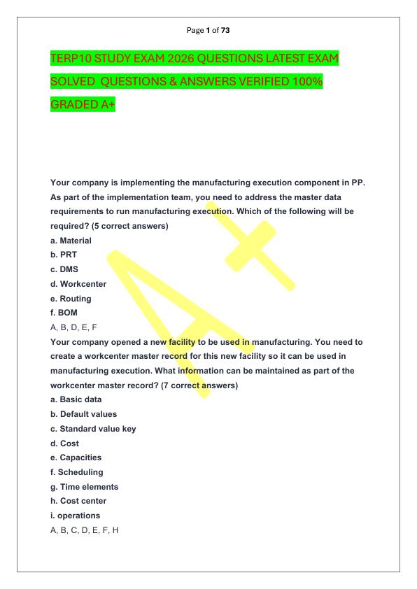 TERP10 STUDY EXAM 2026 QUESTIONS LATEST EXAM SOLVED  QUESTIONS & ANSWERS VERIFIED 100%  GRADED A+