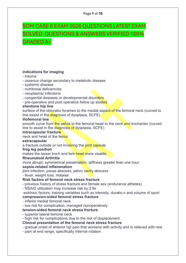 SOM CASE 6 EXAM 2026 QUESTIONS LATEST EXAM SOLVED  QUESTIONS & ANSWERS VERIFIED 100%  GRADED A+