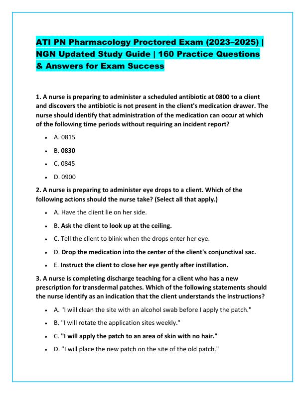 ATI PN Pharmacology Proctored Exam 1