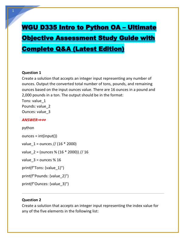 WGU D335 Intro to Python OA