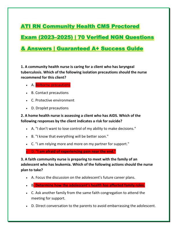 ATI RN Community Health CMS Proctored Exam